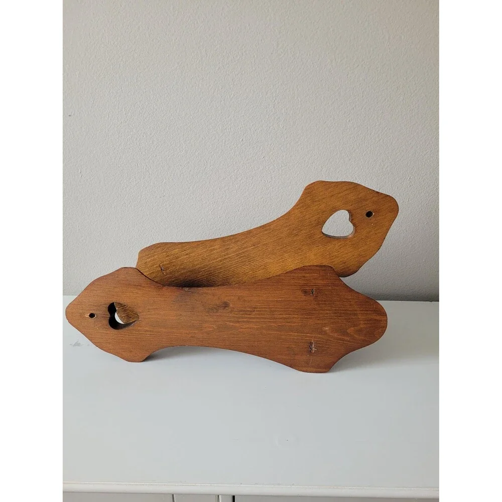 Vintage Heart Wood Wall Candle Sconce Set of 2 1980s
